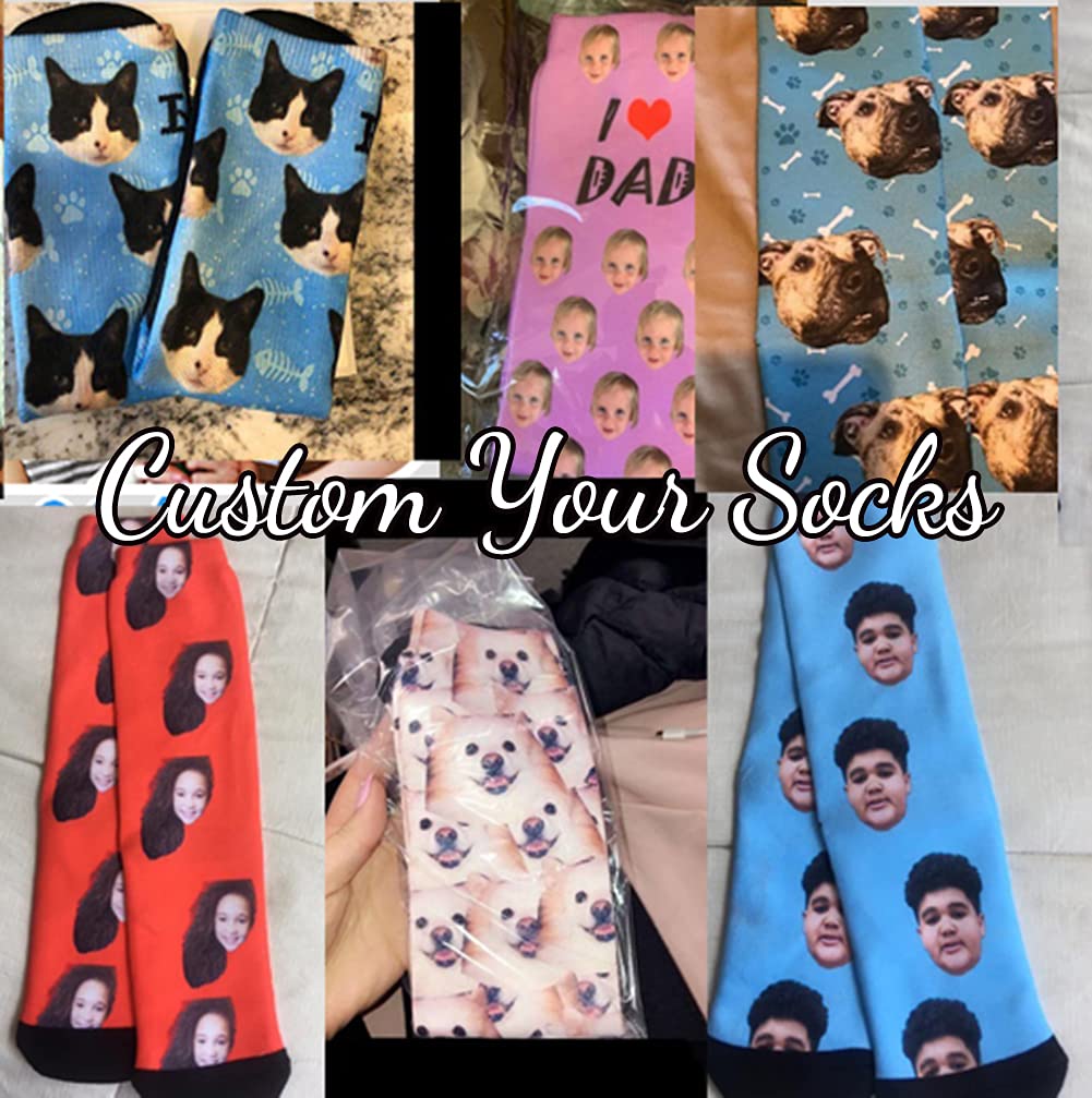 Custom Photo Socks - Personalized Funny Crew Socks with Your Face, Family, Wedding or Pet Pictures - Unique Gift Idea for Birthdays, Anniversaries & Holidays