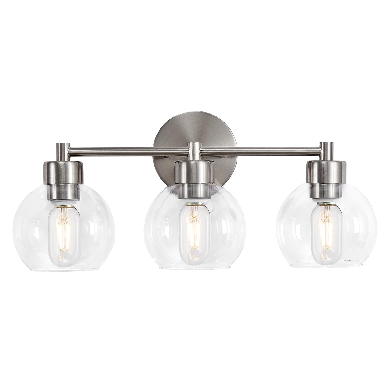 3-Light Brushed Nickel Vanity Light Fixture with Clear Globe Glass - Bathroom Wall Sconce for Mirror, Bedroom, Living Room & Kitchen - Perfect for Modern Home Decor & Vanity Lighting