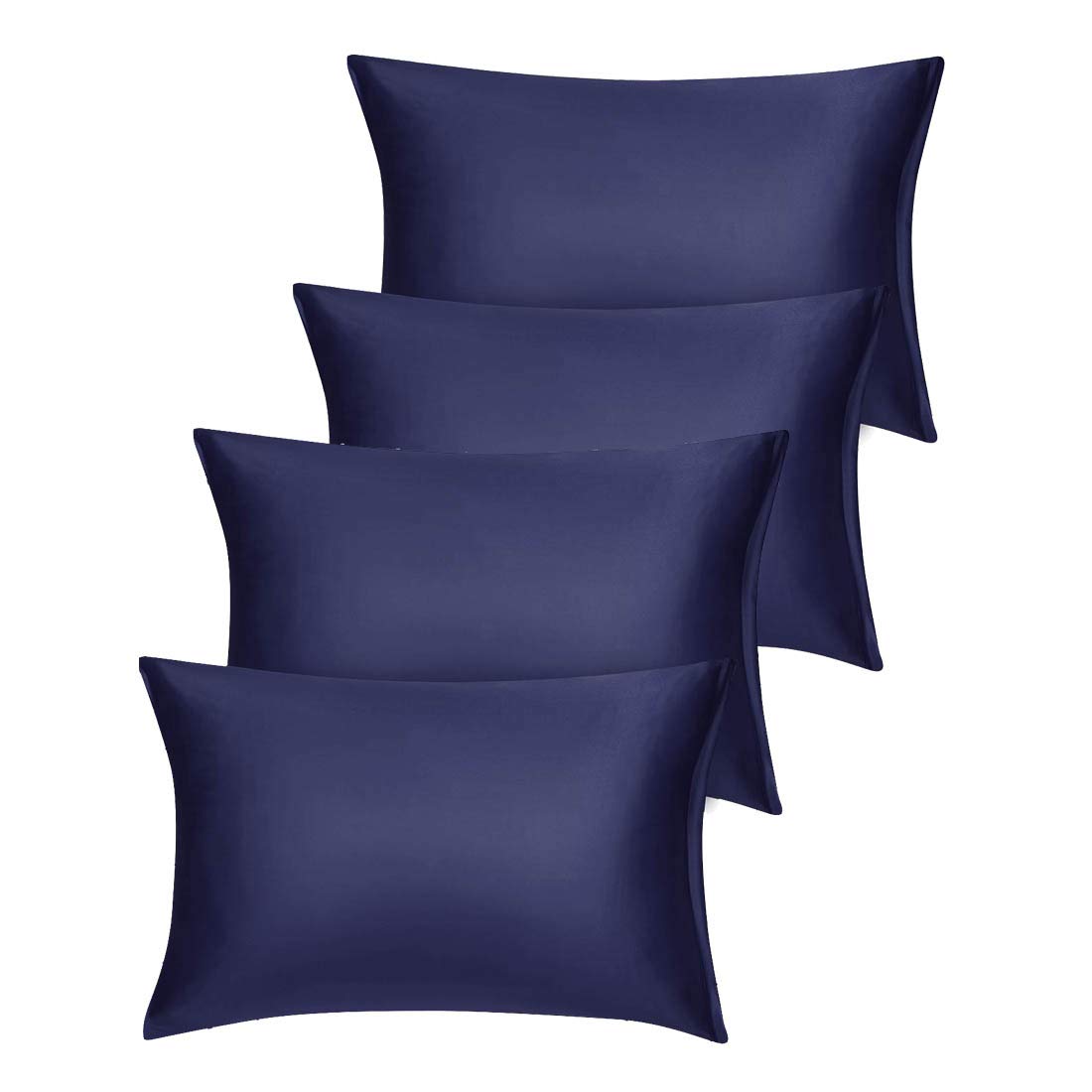 PiccoCasa Set of 4 Luxury Satin Pillowcases with Zipper - Super Soft & Silky Navy Blue Standard Size (21x27 inches) for Bedroom, Hotel, or Travel - Hypoallergenic & Wrinkle-Resistant Pillow Covers