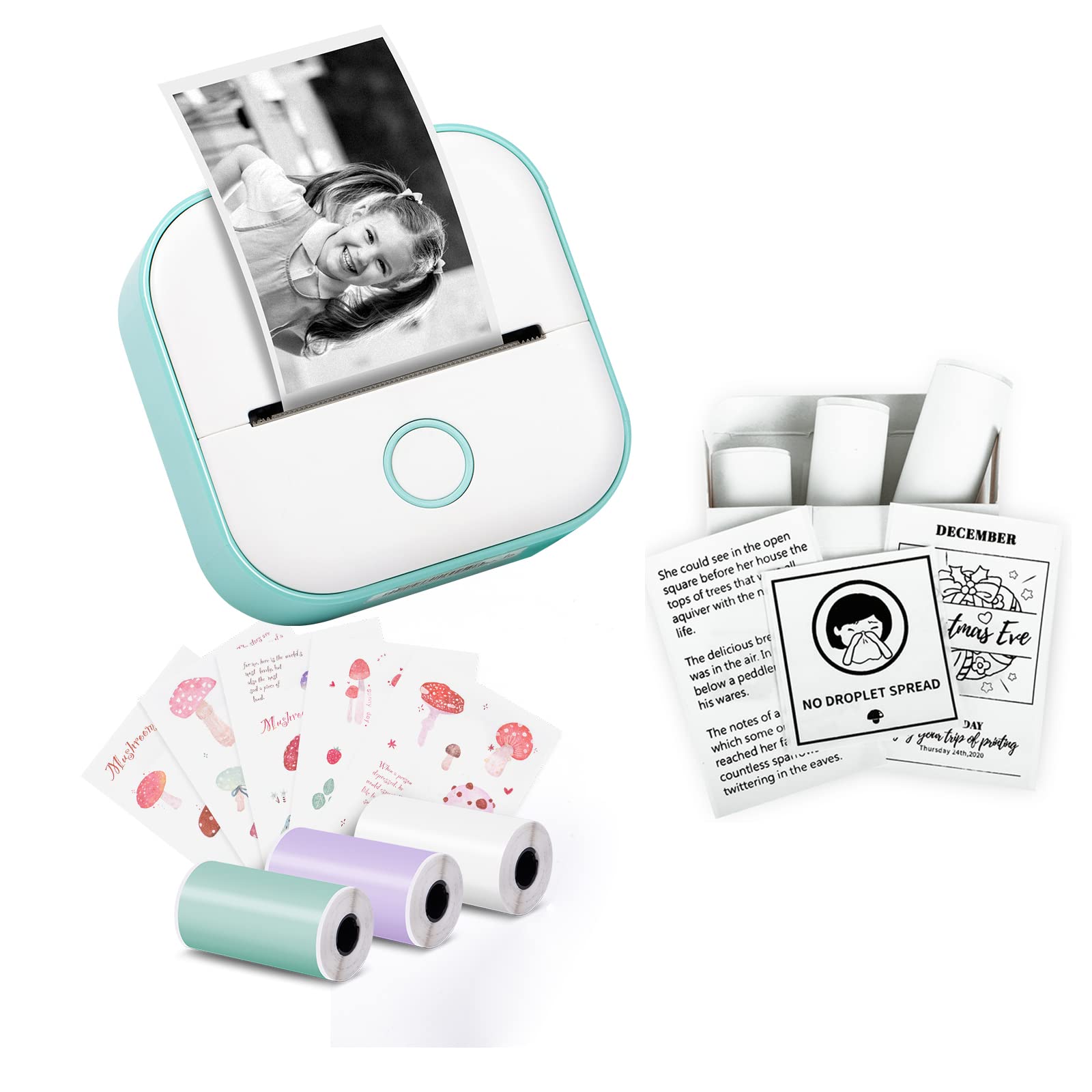 Memoking T02 Portable Mini Thermal Sticker Printer - Compact Label Maker for Study Notes, Photos, Journals & DIY Projects | Includes 3 Rolls of White Sticky Paper | Perfect for School, Office & Home Organization