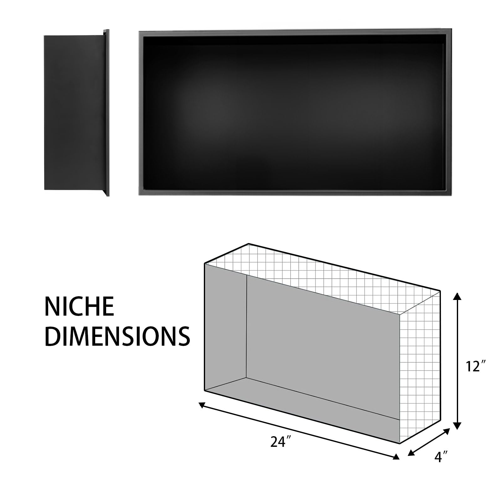 Stainless Steel Shower Niche 12x24 Inch - No Tile Needed Bathroom Recessed Storage Shelf - Matte Black Waterproof Shower Organizer for Shampoo, Soap & Bath Essentials