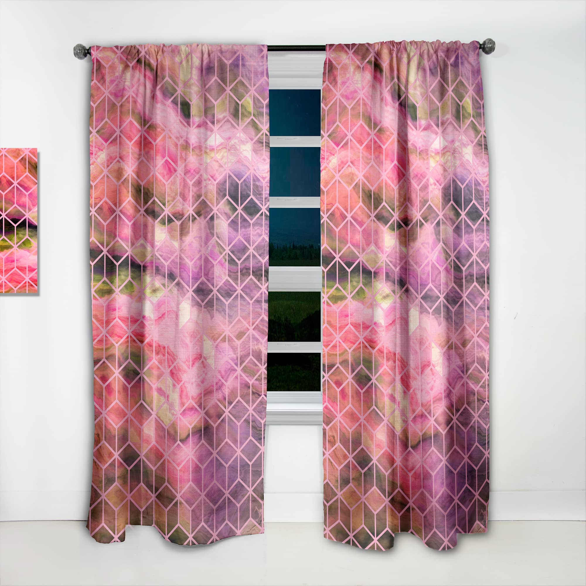 DesignQ Pink Cubes Marble Pattern Thermal Insulated Curtains - Single Panel 52x84 Inches - Elegant Window Drapes for Bedroom & Living Room - Perfect for Home Decor & Light Blocking