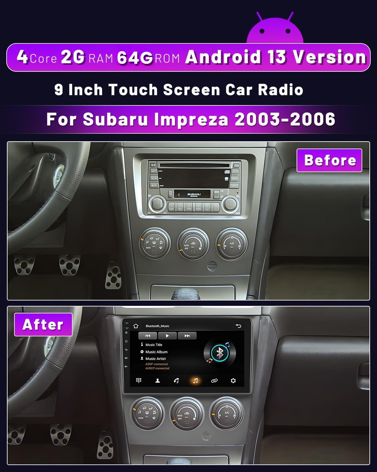 2+64GB Hikity Android 13 Car Stereo for Subaru Impreza 2003-2006 | 9