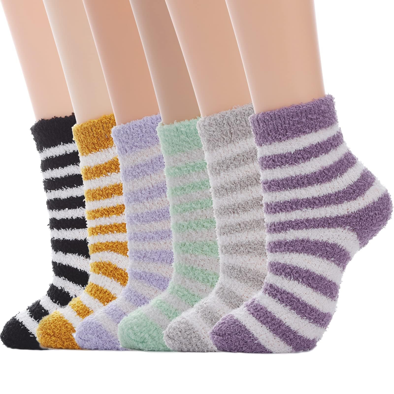 Women's Fuzzy Socks - 6 Pairs Ultra Soft Microfiber Cozy Warm Winter Slipper Socks for Sleeping, Indoor & Home - Fluffy Cabin Plush Stocking Stuffers for Christmas Gifts & Relaxation