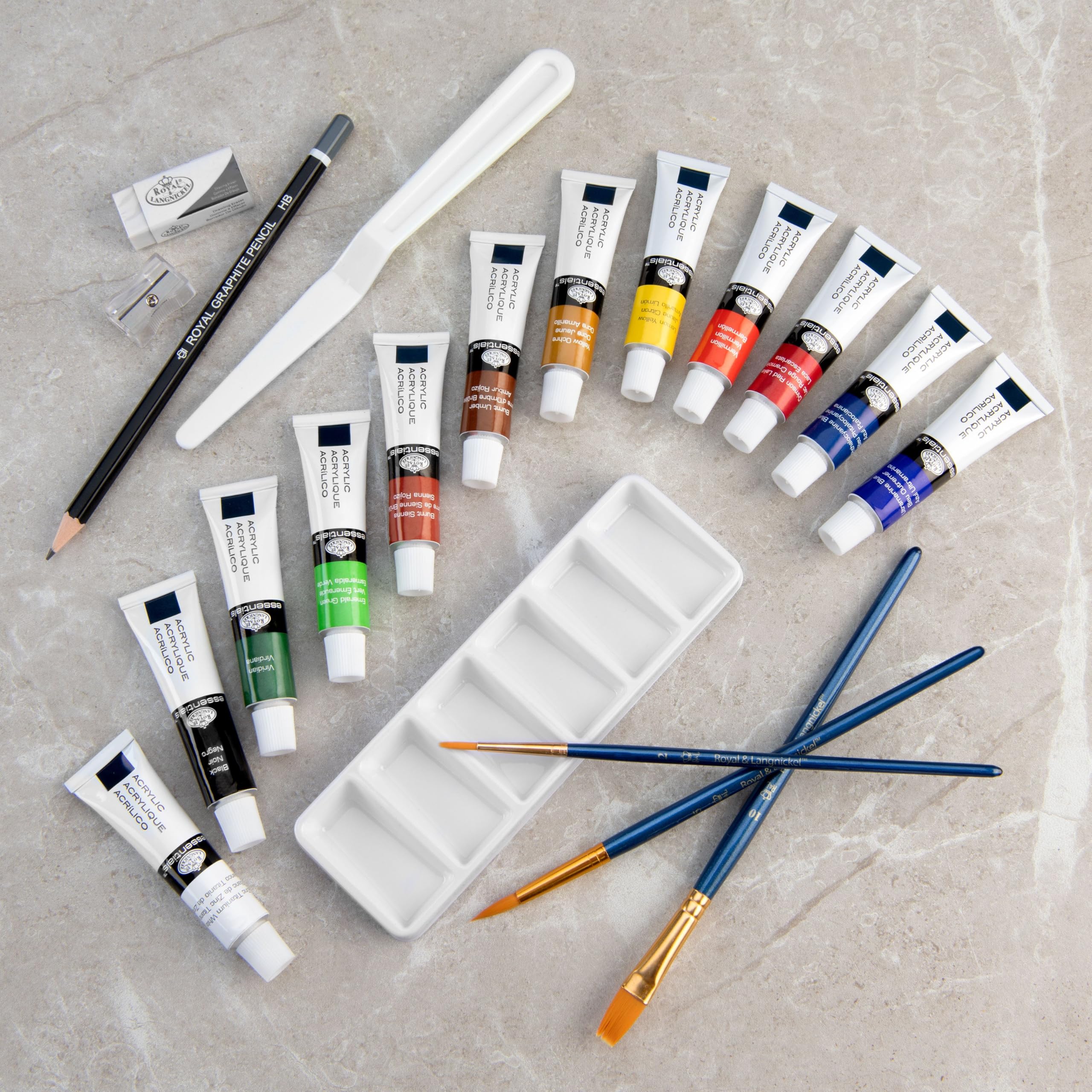 Royal & Langnickel Essentials Clear View Acrylic Painting Set - 24-Piece Small Artist Kit with Brushes & Paints | Perfect for Beginners, Students & DIY Home Decor Projects