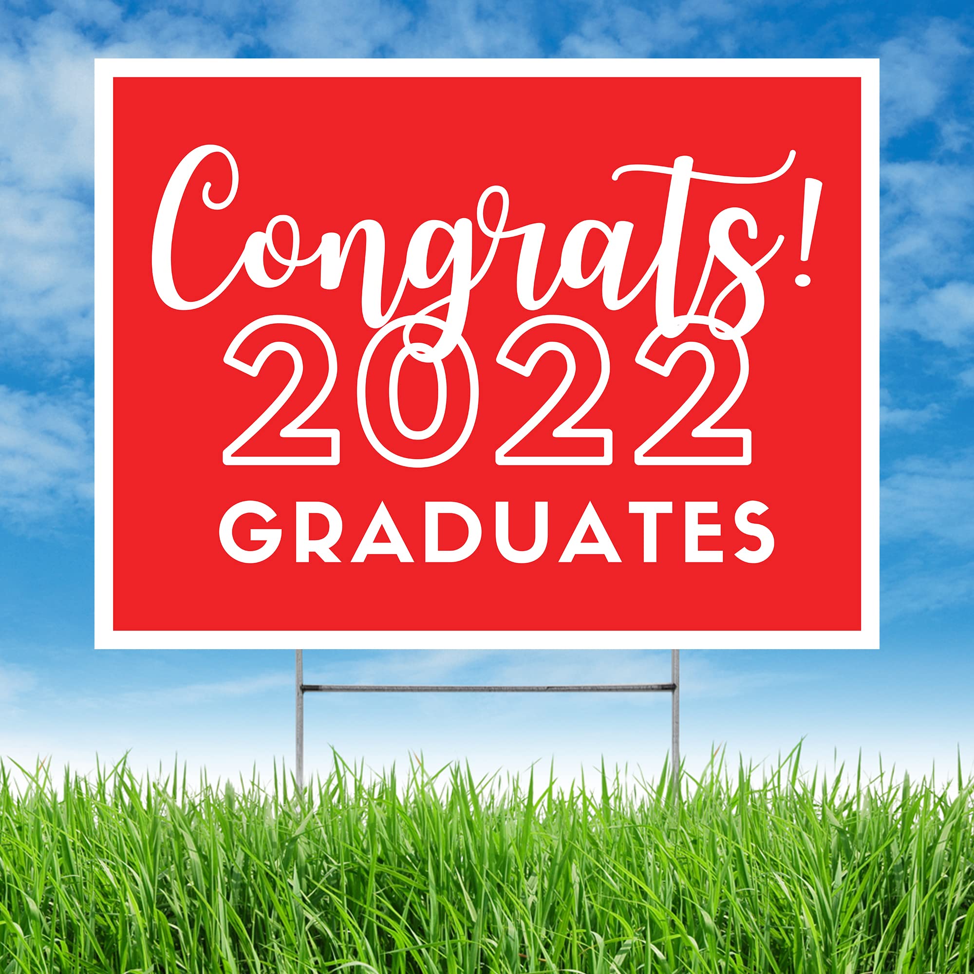 Graduation Yard Sign - 24 x 18 Inch Double-Sided Congrats Graduate Lawn Decor | Weatherproof Red Cardstock with H-Stake | 8-Pack for Outdoor Party, Patio & School Celebrations | Made in USA