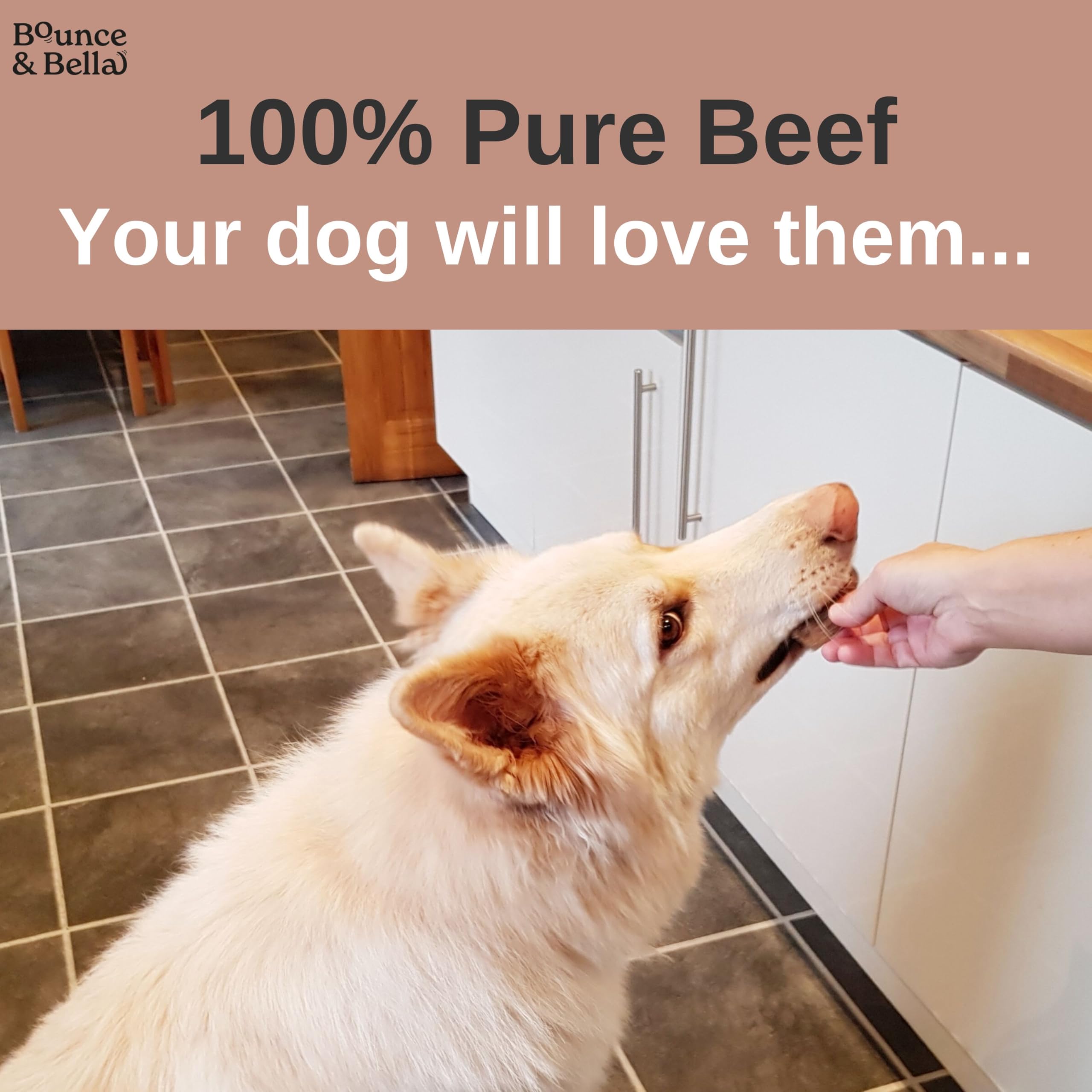 Bounce and Bella 100% Pure Beef Air-Dried Dog Treats - Single Ingredient Natural Chews for Dogs & Puppies - Healthy Crunchy Training Snacks (100g) - Perfect for Training, Rewards & Dental Health