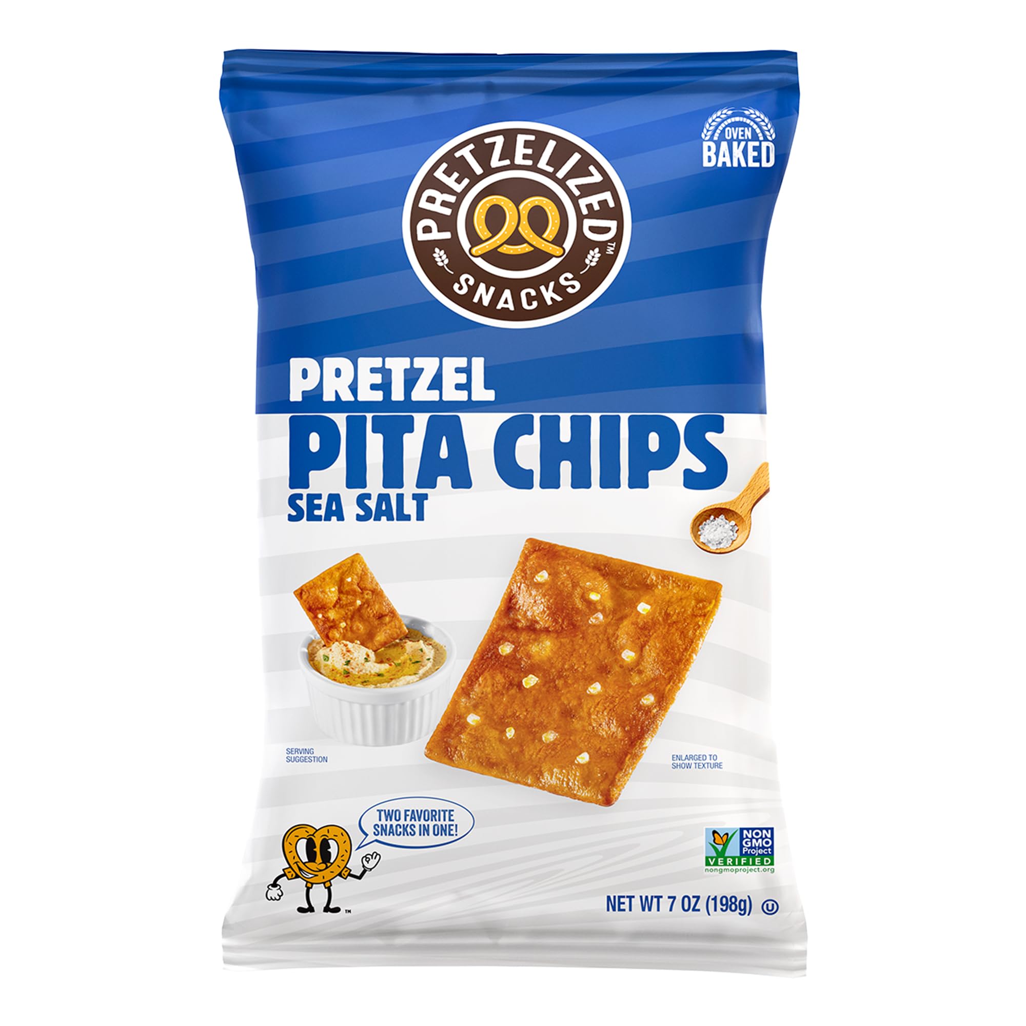 PRETZELIZED Pretzel Pita Chips, Sea Salt Flavored, 7oz Bag (Pack of 12) - Crunchy Snack for Parties, School Lunches & On-the-Go Healthy Eating