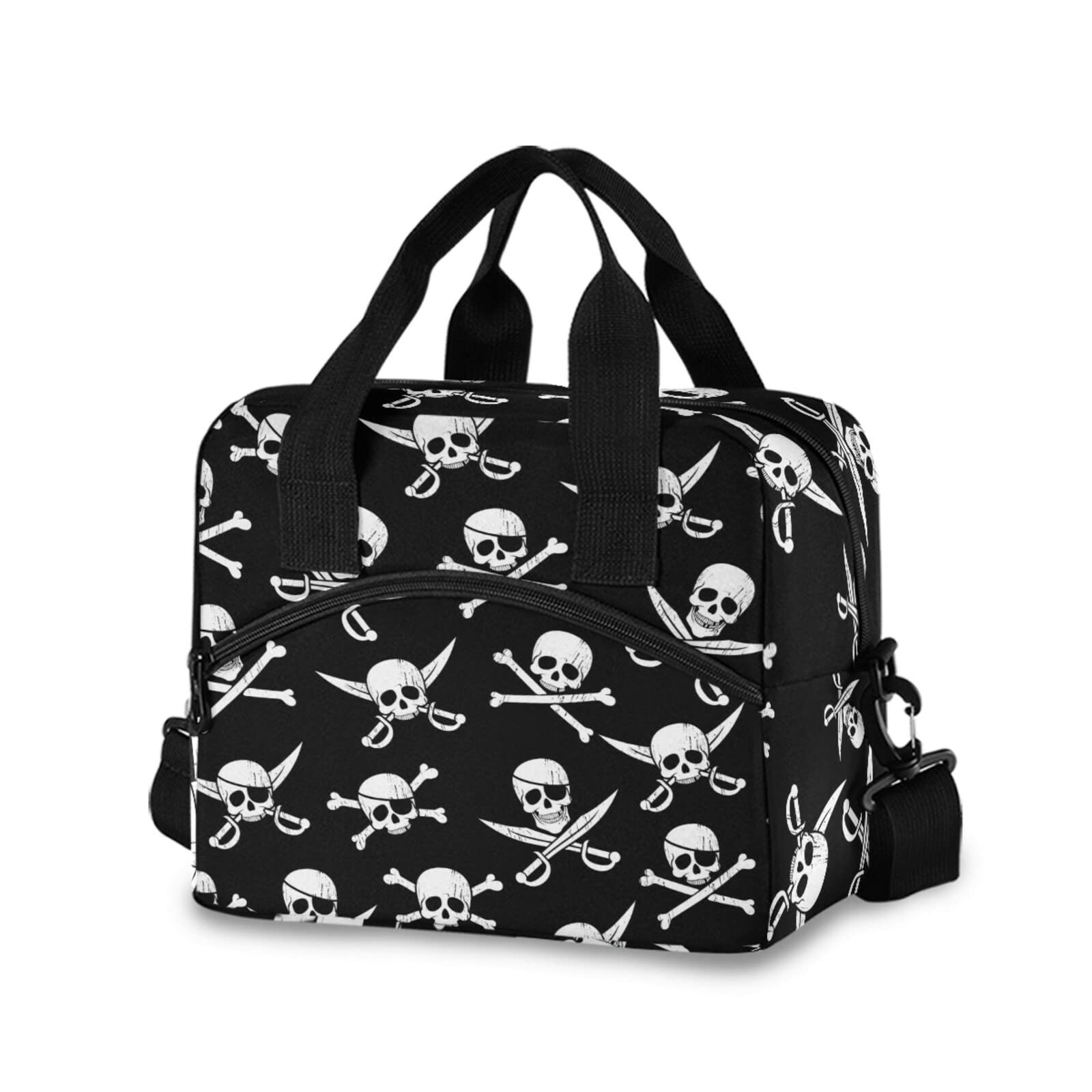 **Pirate Skull Insulated Lunch Bag for Women & Men - Reusable Tote Lunch Box with Adjustable Shoulder Straps for Work, School, Picnic & Outdoor Activities**