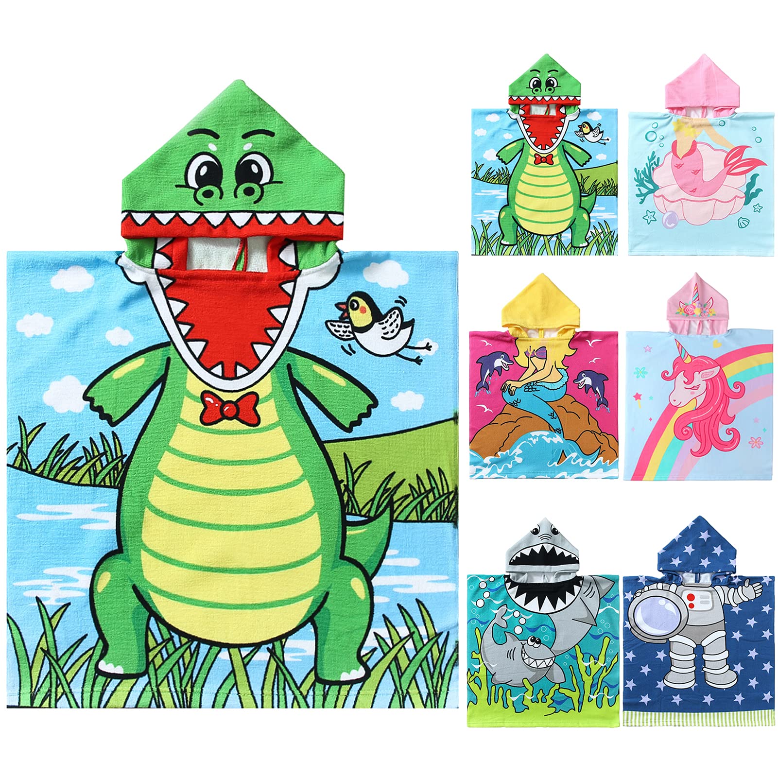 NovForth Kids Alligator Hooded Beach Towel for Boys & Girls, Soft Toddler Bath Towel Wrap, Quick-Dry Pool Towel with Hood for Swimming, Beach, and Bath Time