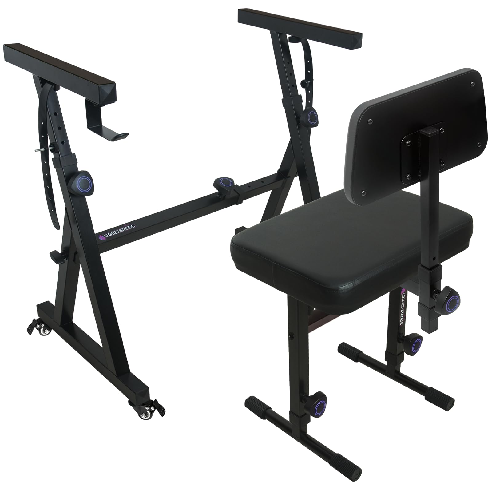 Adjustable Heavy Duty Digital Piano Stand with Wheels & Bench - Portable Keyboard Stand for 54-88 Key Electric Pianos - Sturdy Music Stand & Seat Set for Home Studio, Stage Performances & Music Lessons