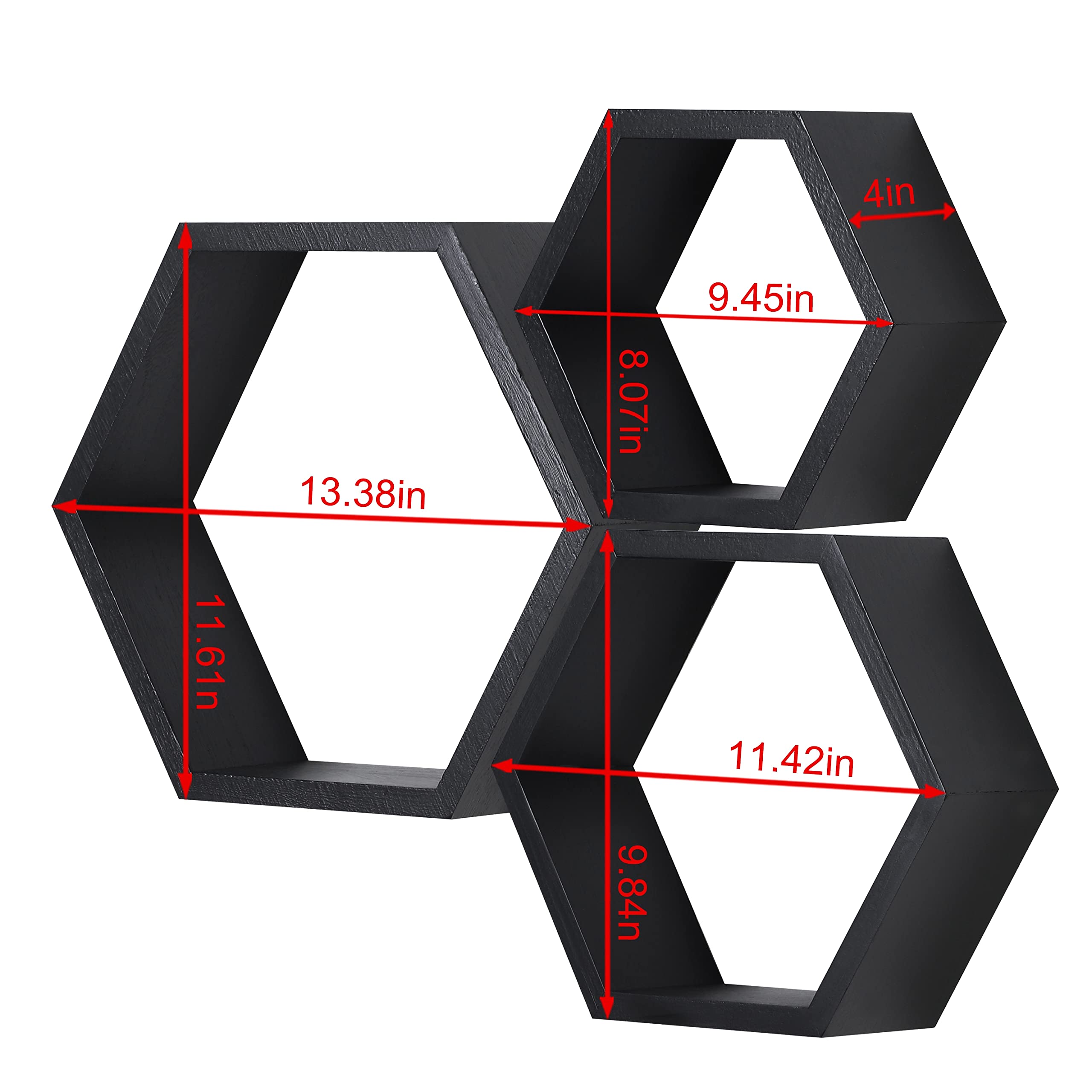 PHOENANCEE Hexagon Floating Shelves Set of 3 - Honeycomb Wall Shelves for Bathroom, Kitchen, Bedroom & Living Room | Farmhouse Style Wooden Wall Storage Shelves | Perfect for Home Decor, Organizing Essentials & Displaying Decorations