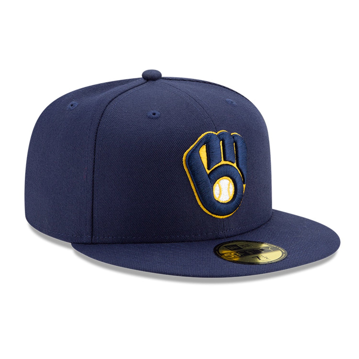 New Era 59Fifty Authentic MLB Milwaukee Brewers Baseball Cap - Navy Blue Adjustable Fitted Hat for Men & Women | Game Day, Sports Fan Gift, Casual Wear