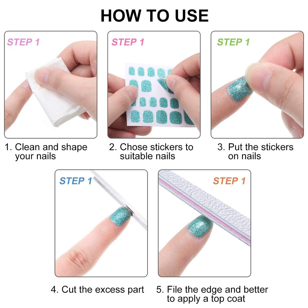 **Glitter Nail Stickers & Polish Decals - Self-Adhesive Nail Art Wraps for Women - Manicure Kits with Toenail Designs - Perfect for Parties, Weddings & Everyday Nail Art**