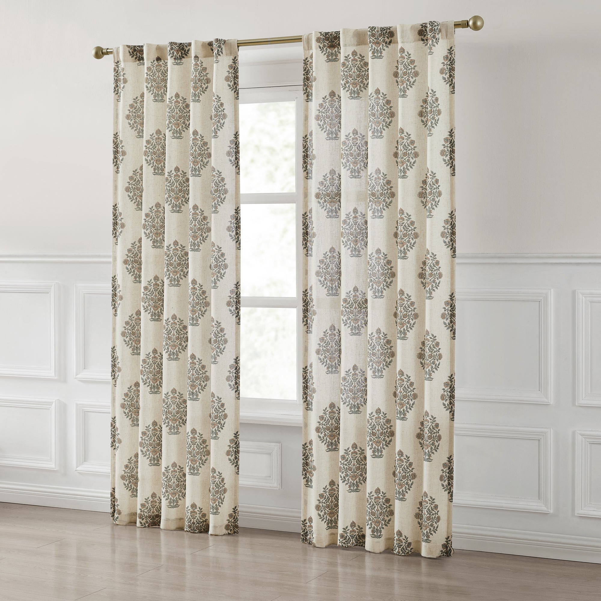 Sofia Flower Block Bouquet Linen Textured Window Curtain Panels - Blackout Drapes for Living Room, Bedroom & Nursery - Elegant Floral Print Home Decor