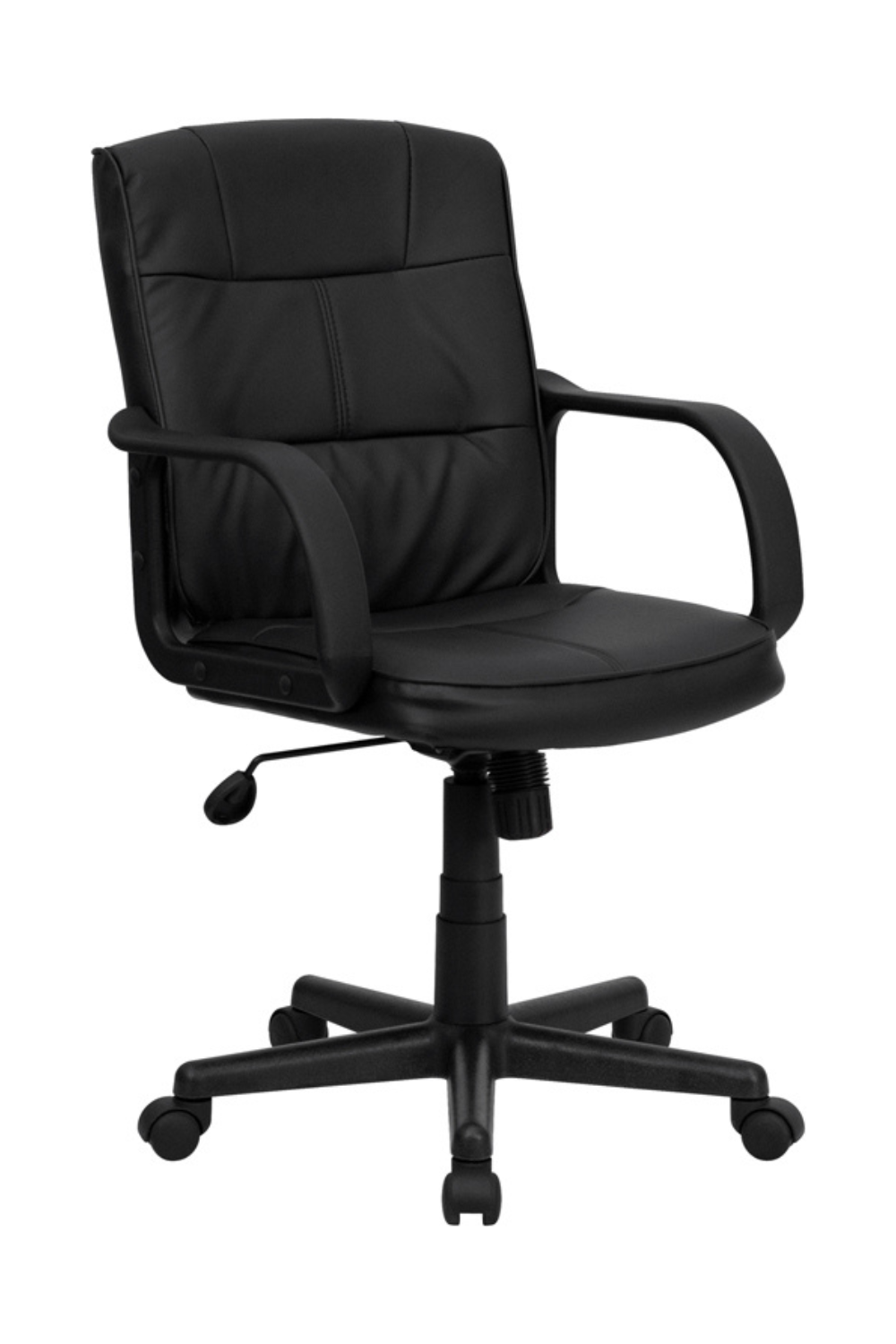 FLASH Rider Mid Back Black LeatherSoft Swivel Task Office Chair with Arms - Ergonomic Desk Chair for Home Office, Gaming & Workspace Comfort