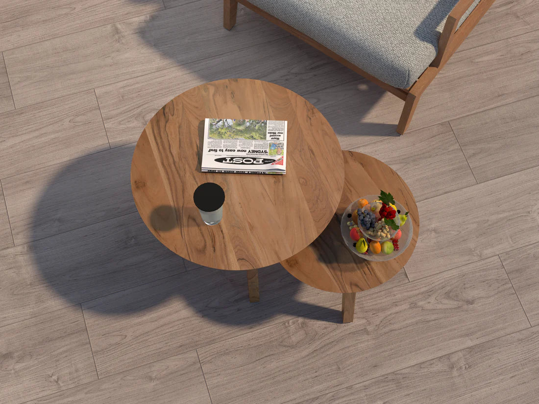 Premium Acacia Wood Coffee Table Set of 2 - Rustic Modern Side Tables for Living Room, Lounge & Office - Solid Wood End Tables with Storage Shelf