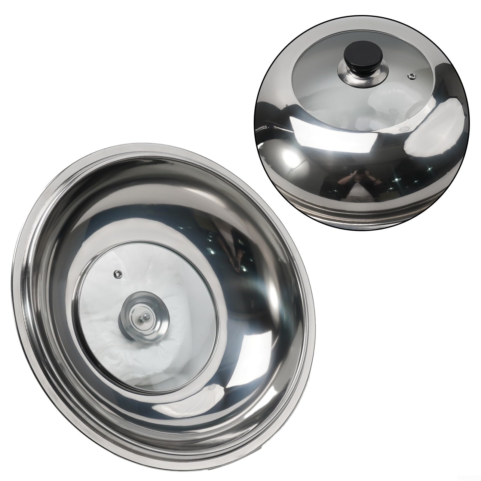 FACAIIO 34cm Stainless Steel Wok Lid - Splash-Proof, Easy to Use & Lift, Effortless Steam Control for Stir-Frying, Deep Frying & Healthy Cooking - Perfect for Asian Cuisine & Home Chefs