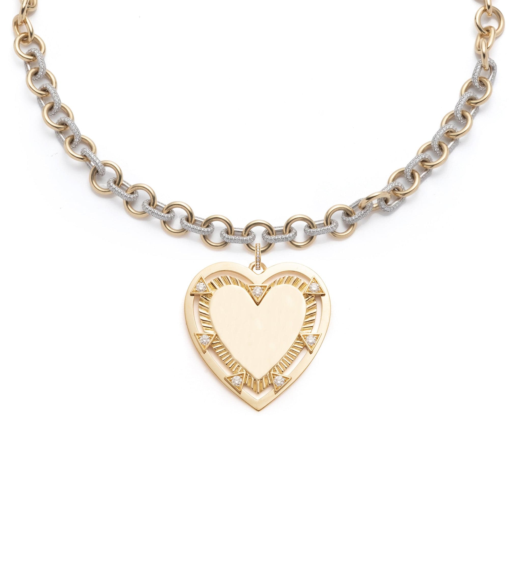 Stylish Midsized Mixed Link Pave Chain Necklace with Oversized Engravable Heart Pendant - Perfect for Valentine's Gifts, Anniversaries & Everyday Elegance