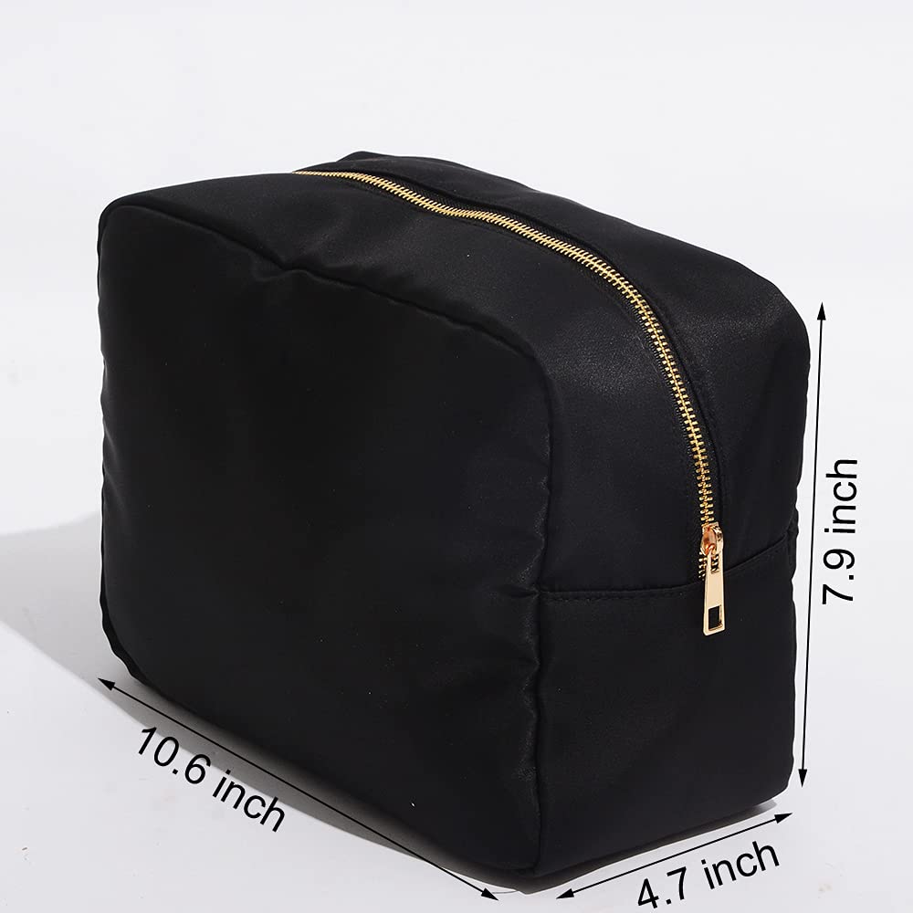 Extra Large Cosmetic Bag for Travel - Waterproof Nylon Makeup Pouch Organizer Case with Zipper for Women & Men (Black, XL) - Perfect for Airplane Carry-on, Gym Essentials & Toiletry Storage