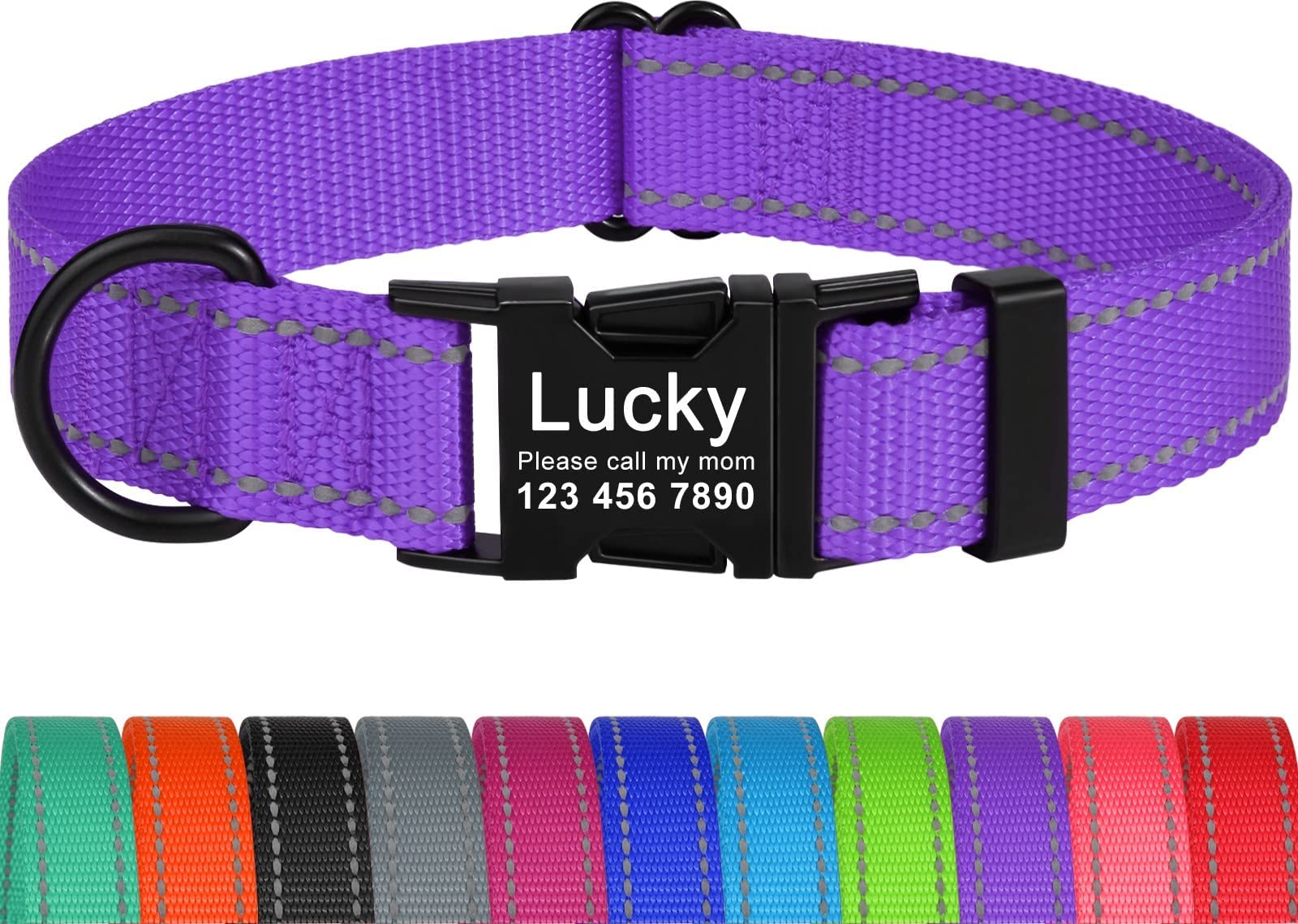 Personalized Dog Collars with Engraved Metal Buckle - Custom Name & Phone Number ID Tag - Reflective Adjustable Collar for Small Medium Large Dogs - Perfect for Daily Walks, Night Safety & Pet Identification