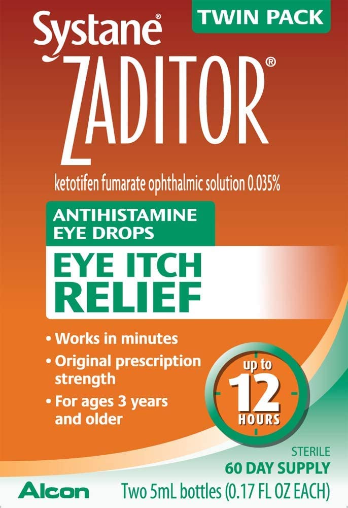 Zaditor Antihistamine Eye Drops Twin Pack (2 x 0.17 fl oz) 0.34 fl oz - Fast-Acting Allergy Relief for Itchy, Watery Eyes - Perfect for Seasonal Allergies & Outdoor Activities