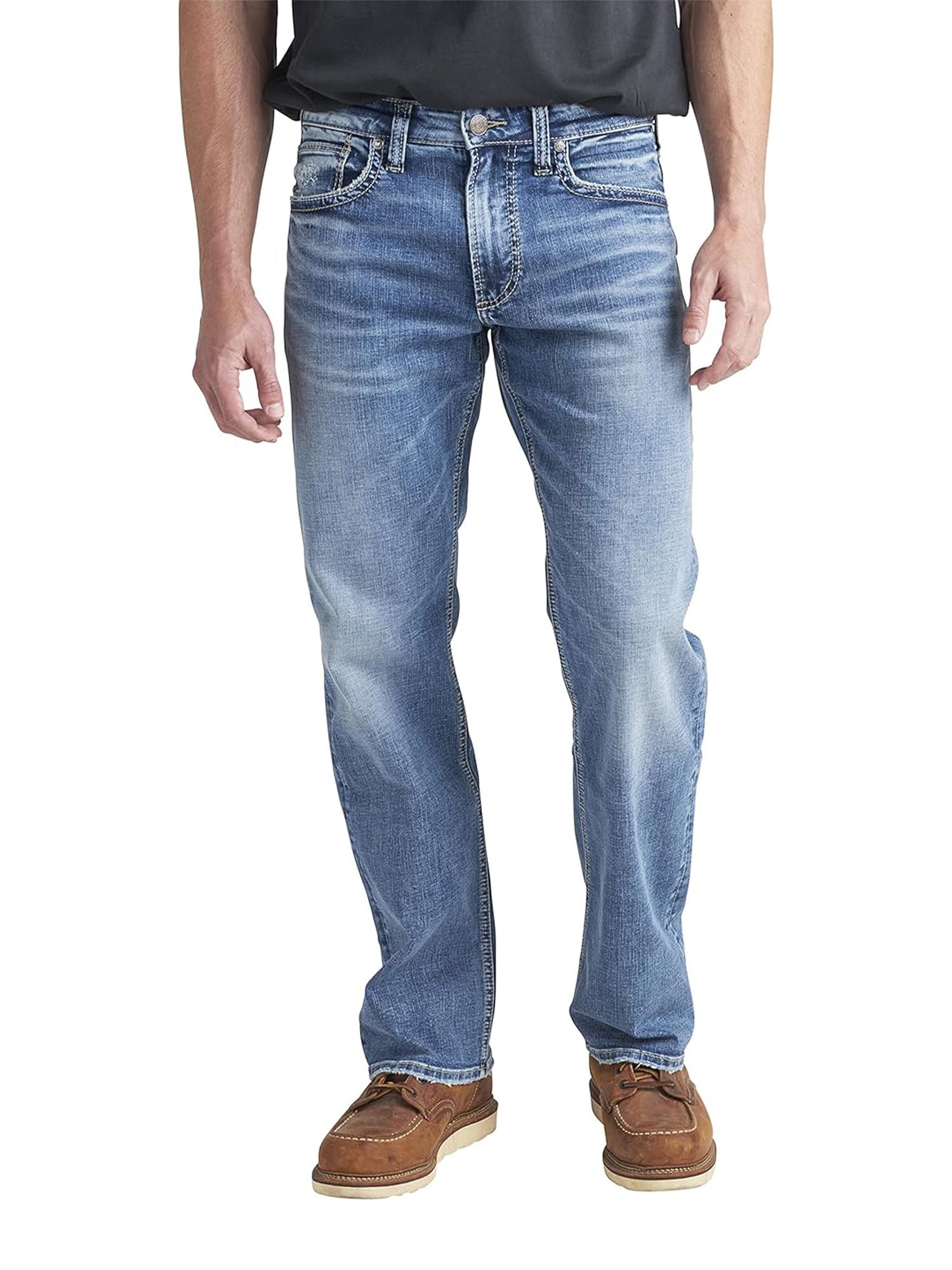 Silver Jeans Co. Men's Zac Relaxed Fit Straight Leg Jeans - Medium Wash EDK267 (38W x 32L) | Comfortable Casual Denim Pants for Everyday Wear & Work