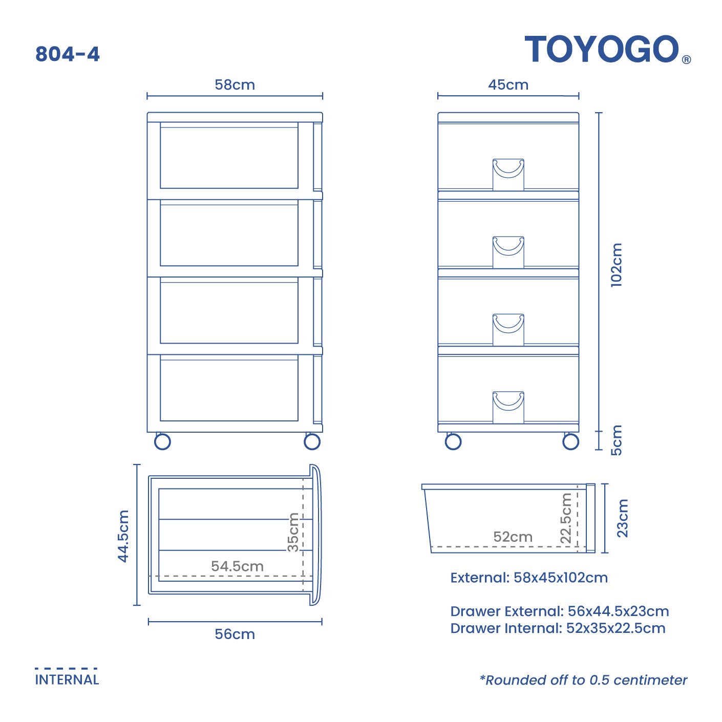 4-Tier Bitanic Storage Cabinet with Wheels (804 4) - Perfect for Home, Office, and Garage Organization