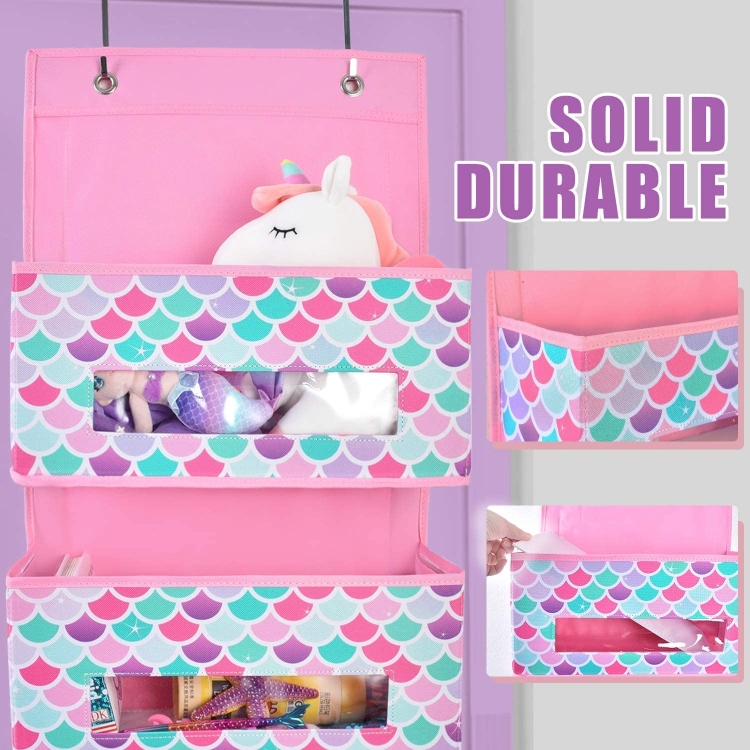 WERNNSAI Over Door Organizer with 4 Clear Pockets - Hanging Storage for Kids, Baby Clothes, Diapers & Pantry Items - Space Saving Nursery, Bedroom & Closet Decor - Perfect for Small Spaces & Home Organization