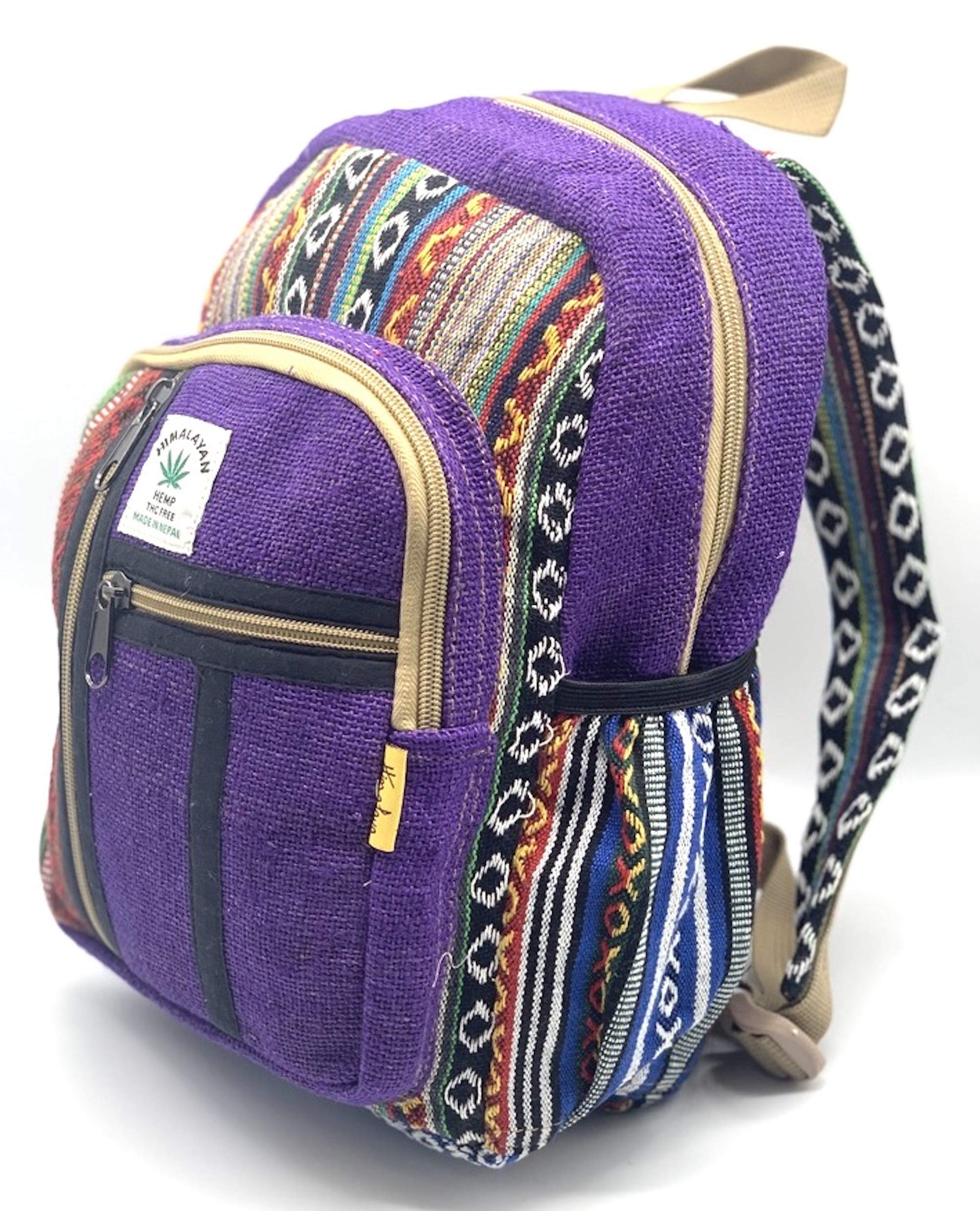 100% Himalayan Hemp Backpack - Unique Hippie Design, Fair Trade Handmade Small Backpack for Hiking, Festivals & Tablet Use | Eco-Friendly Travel & Daily Commute Essential