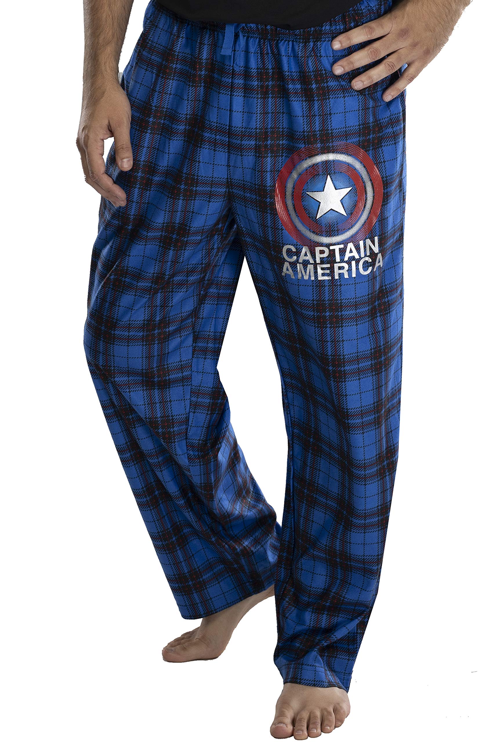 Marvel Men's Captain America Shield Logo Plaid Pajama Pants - Soft Lounge Pants for Superhero Fans, Sleepwear & Cosplay Costume