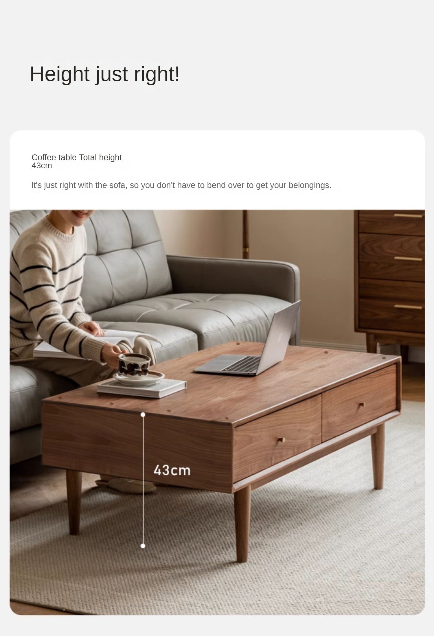 Solid Black Walnut Wood Rocking Coffee Table - Modern Natural Wood Living Room Furniture for Home Decor & Relaxation