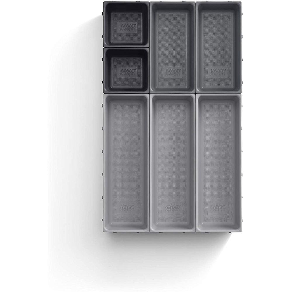 Joseph Joseph Blox 7-Piece Drawer Organizer Set - Space-Saving Kitchen & Bathroom Storage Solution for Utensils, Makeup & Office Supplies (Grey)