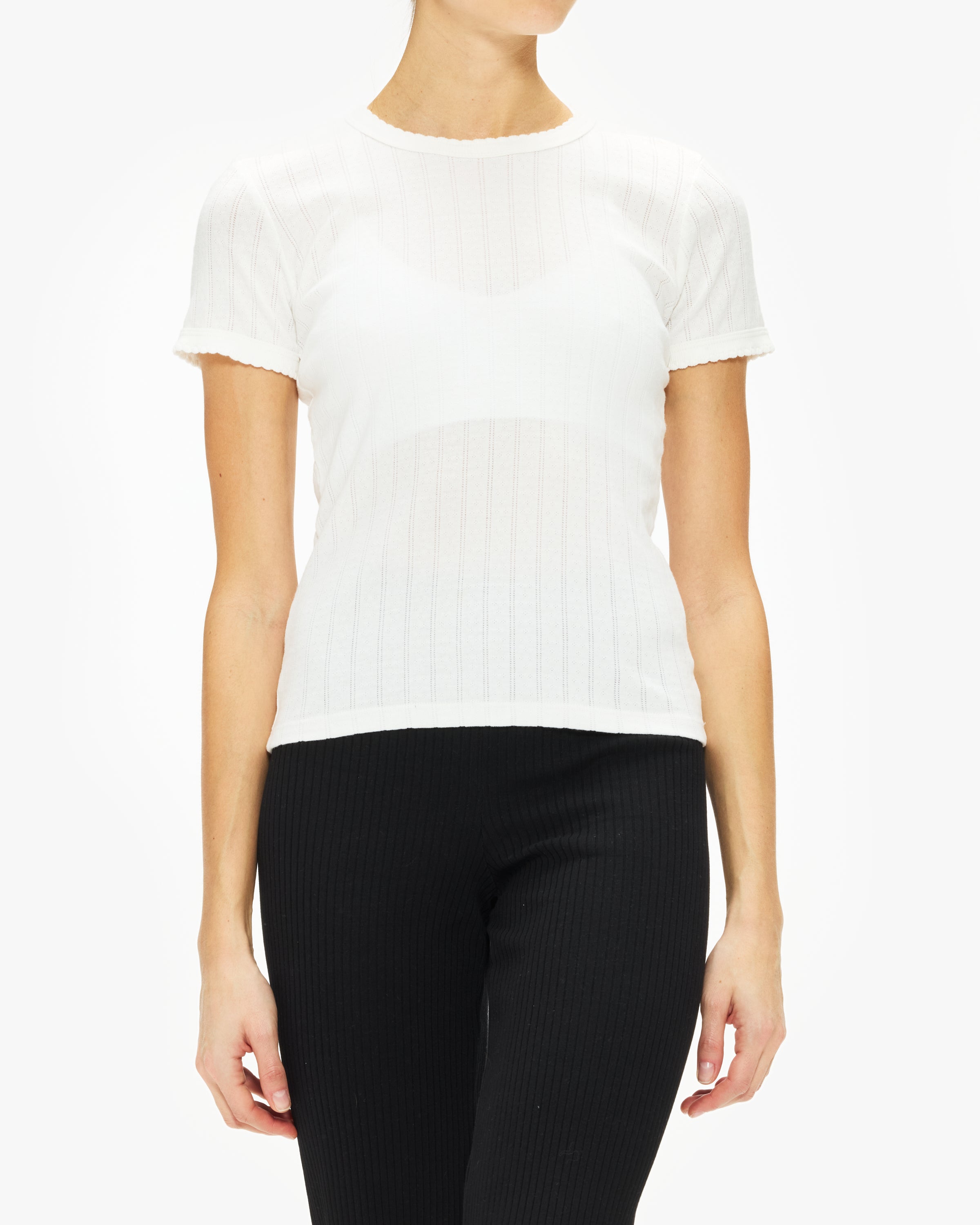 Pointelle Slim Fit Tee for Women - Breathable Knit Casual T-Shirt | Perfect for Layering, Office Wear & Everyday Outfits
