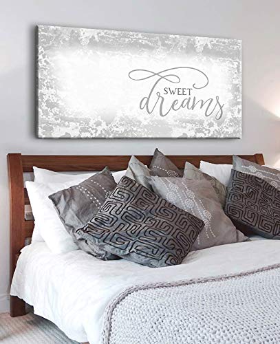 Sweet Dreams Wall Decor - Large Framed Canvas Art for Master Bedroom, Grey 42x19 - Perfect Above Bed Decor & Bedroom Sign for Cozy Home Ambience
