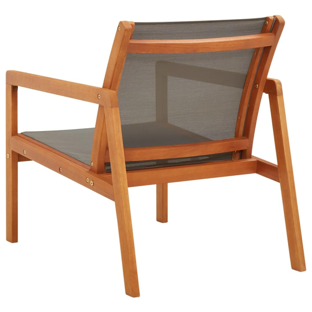 vidaXL Solid Eucalyptus Wood and Textilene Garden Lounge Chair - Patio, Balcony, Backyard Recliner - Outdoor Furniture Grey - Perfect for Poolside Relaxation and Sunbathing