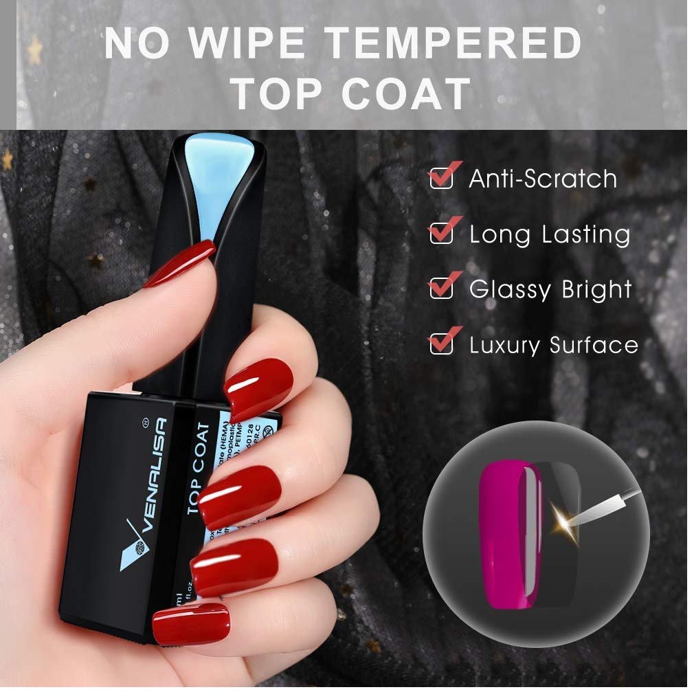 VENALISA 15ml Base & Top Coat Nail Polish Gel Set - UV LED Soak Off, Matte & Shine Finish, Long Lasting Manicure for Home & Salon Use (Ven-15ml-Base+Top) - Perfect for DIY Nail Art, Gel Extensions, and Professional Nail Services