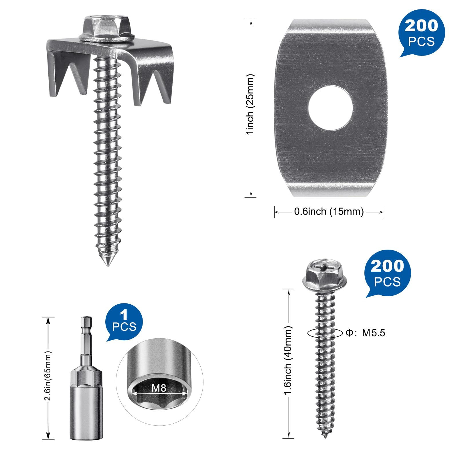 200 Pcs Stainless Steel Fence Staples - Heavy Duty Reusable Fencing Nails for Wire Mesh & Woven Fencing | Rustproof Fence Fasteners with Wire Fixer | Easy Installation & Removal with Power Drill | Perfect for Wooden Fences, Garden Fencing & DIY Projects