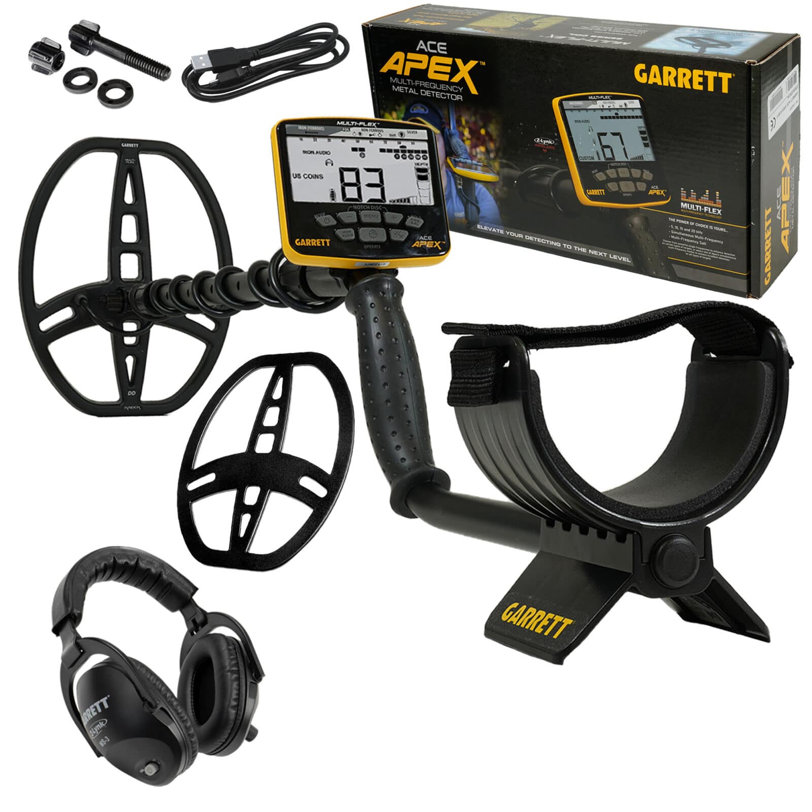 Garrett ACE APEX Metal Detector with 8.5 x 11 Multi Flex Raider Coil & Z Lynk Wireless Headphones - Professional Metal Detecting for Treasure Hunting, Beach, Park & Outdoor Adventures