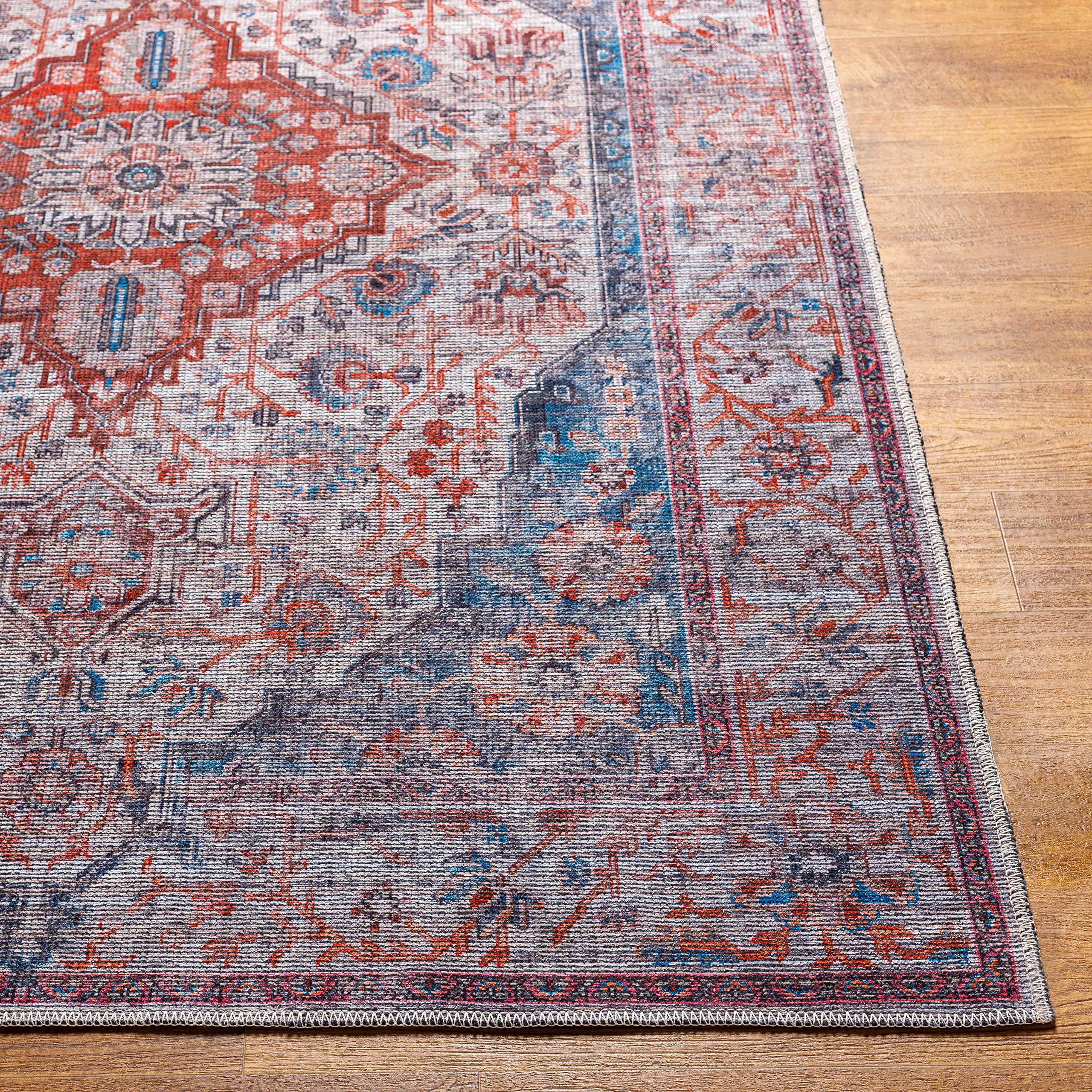 Machine Washable Area Rug for Living Room & Bedroom - Gray, Purple, Brown - 9'3