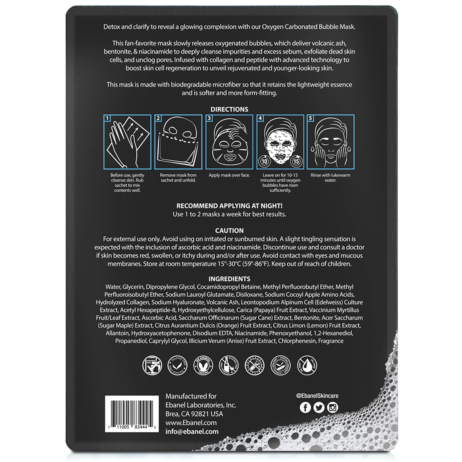 Ebanel 10 Pack Carbonated Bubble Clay Mask - Deep Cleansing Detox Face Mask with Volcanic Ash, Bentonite Clay, Collagen Peptides, Vitamin C, Hyaluronic Acid & Niacinamide for Blackhead Removal & Pore Minimizing | Spa Day & Self Care Treatment