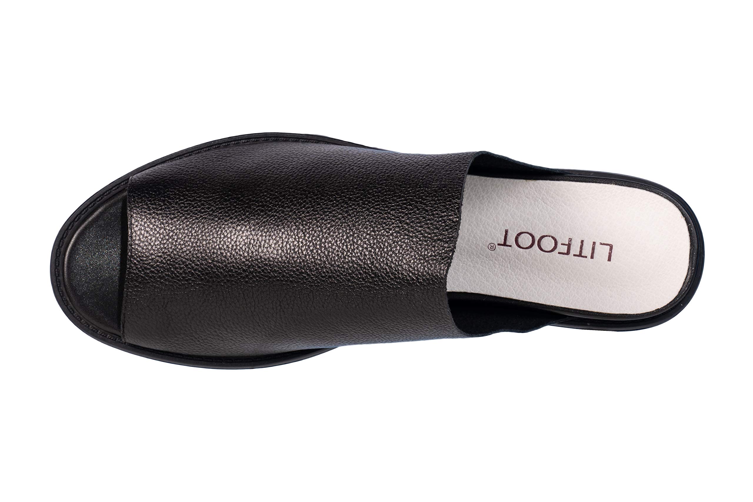 LITFOOT LF5997-4-1 Women's Soft Leather Slippers for Home - Black | Cozy Indoor House Shoes for Relaxation & Comfort | Perfect for Lounging, Spa Days & Cold Weather