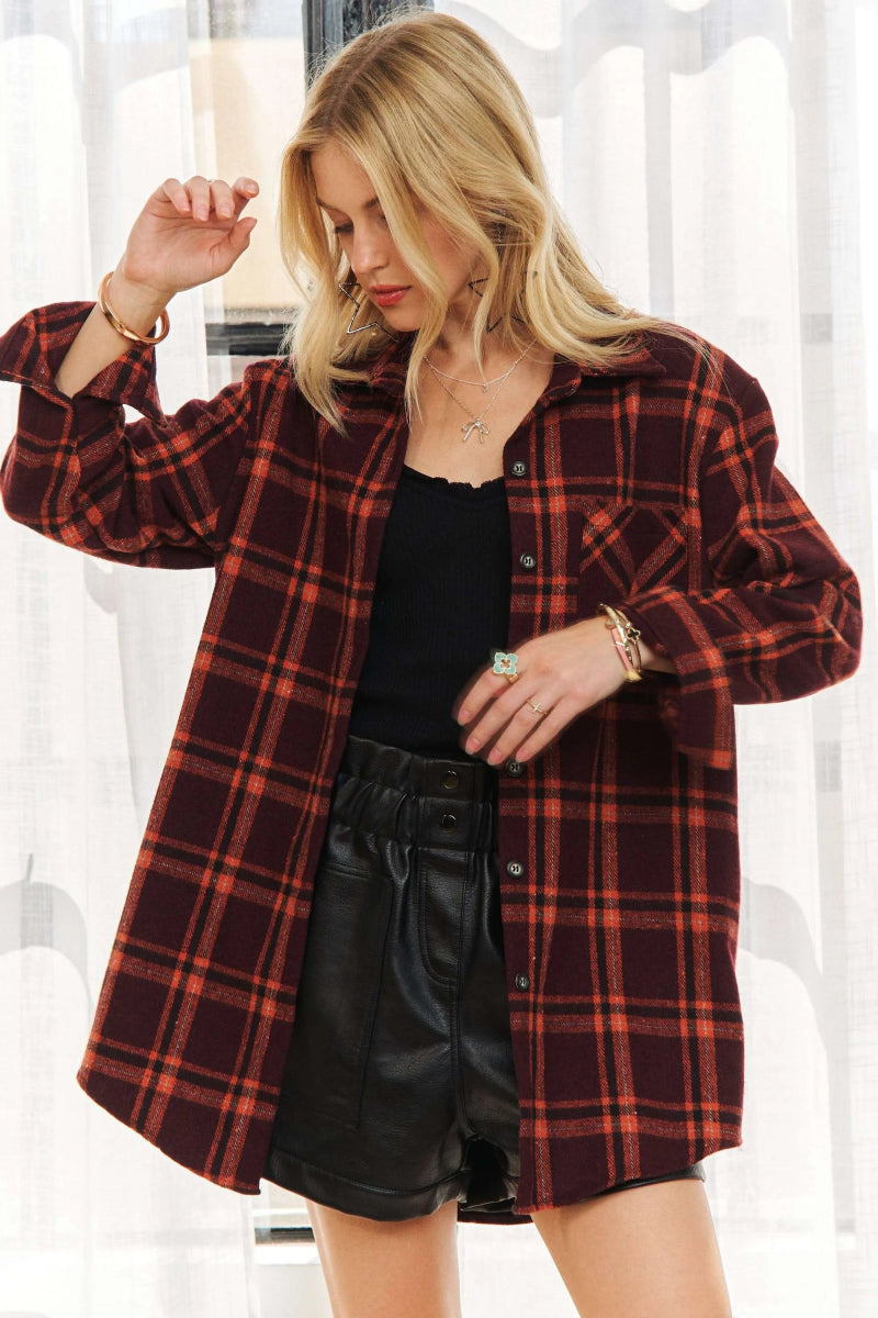ADORA Full Size Button Down Flannel Shirt for Women - Plus Size Soft & Cozy Plaid Shirt - Perfect for Casual Outfits, Fall Layering and Outdoor Activities
