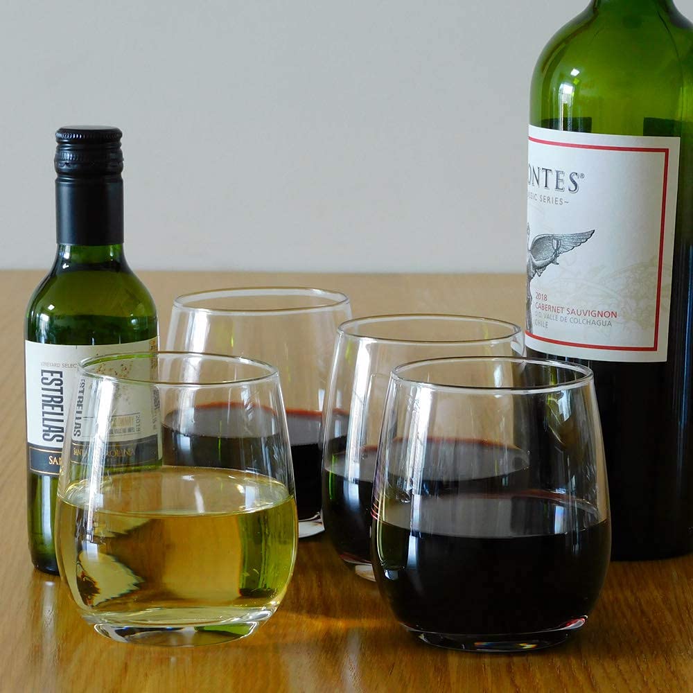 12 oz Stemless Wine Glasses Set of 4 - Whiskey Tumbler, Juice Cup & Beverage Glassware - Perfect for Red Wine, Cocktails, Water & Party Drinks - Durable & Versatile Drinking Glasses for Home, Bar, Restaurant & Gifts