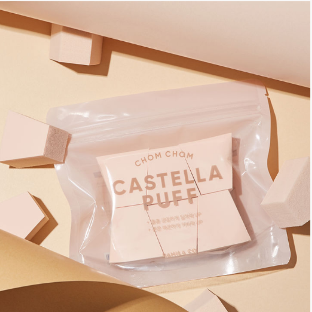Banila Co Chom Chom Castella Puff Snack - Korean Sweet Sponge Cake (6 Pack) - Perfect for Office Snacks, Tea Time & Gift Giving