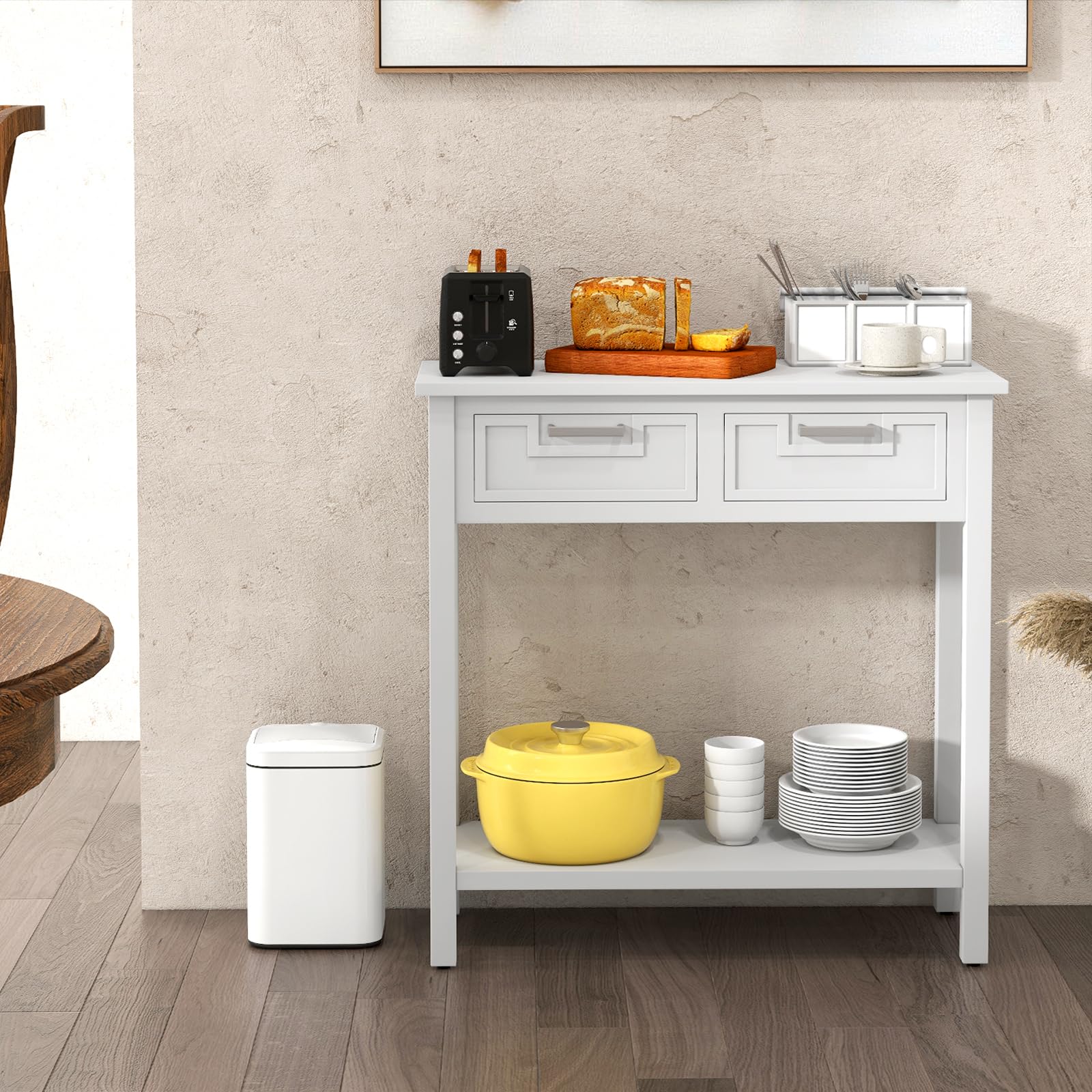 Giantex White Console Table with Drawers & Shelf - Entryway Sofa Table for Living Room, Office & Hallway
