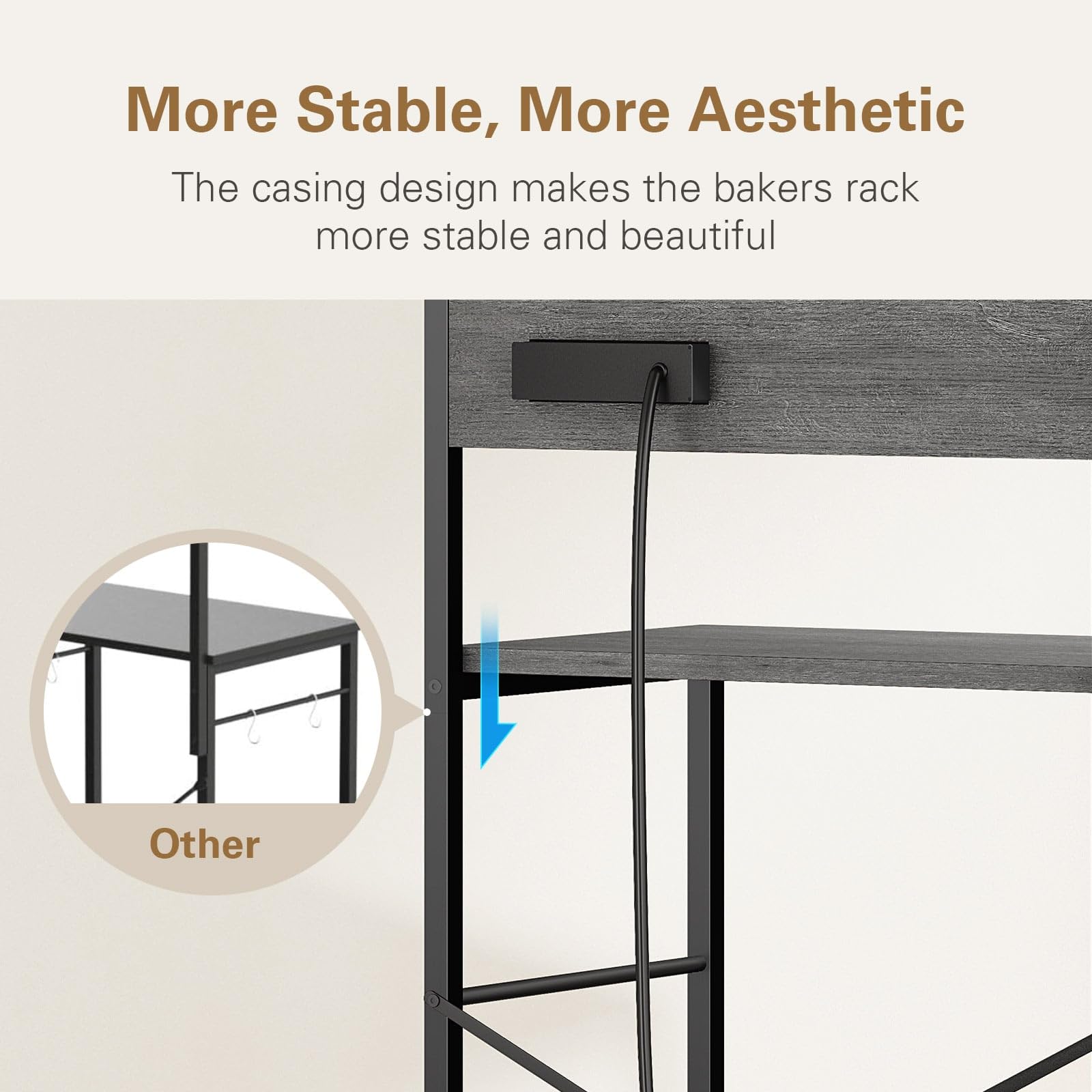 3-Tier Bakers Rack with Electrical Outlets - Freestanding Kitchen Storage Shelf for Microwave, Coffee Maker & Appliances - 23.6
