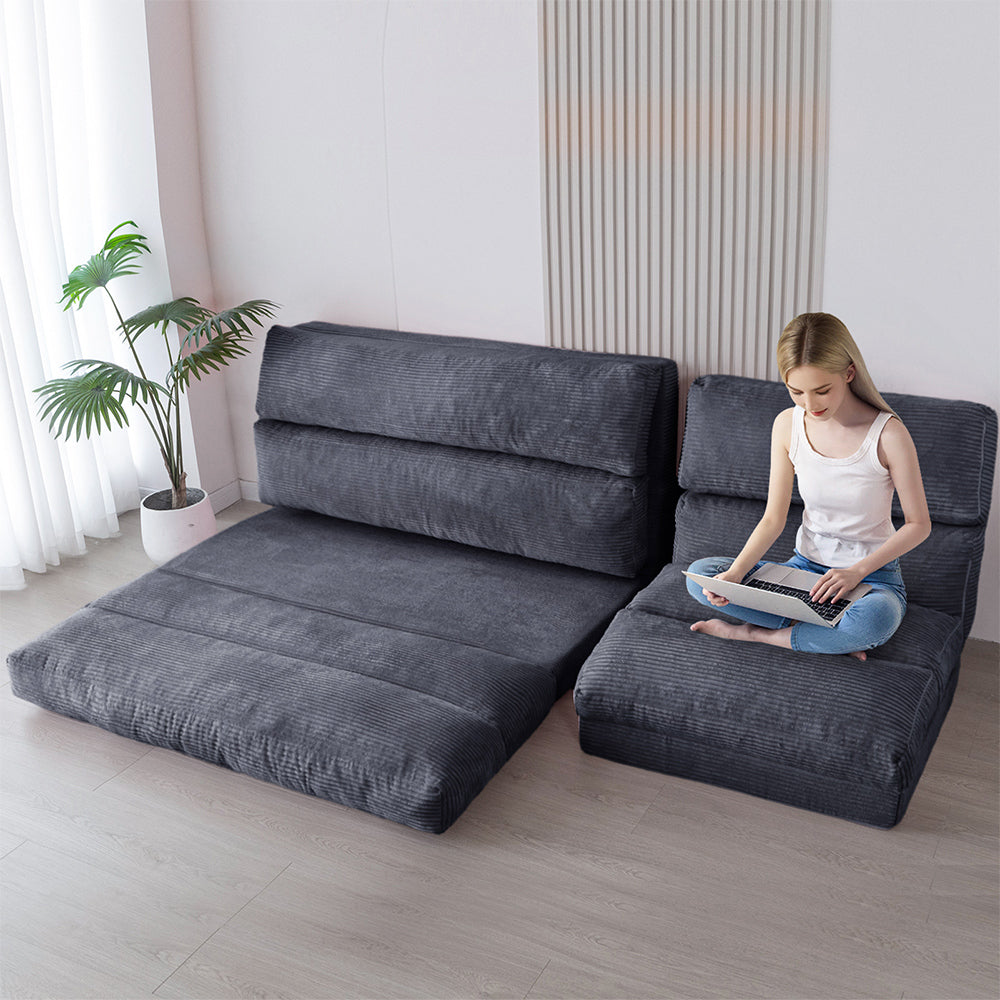 MAXYOYO Folding Sofa Bed - Extra Wide Corduroy Floor Sofa for Small Spaces, Dark Grey | Convertible Guest Bed & Lounge Chair for Apartments, Dorms & Living Rooms