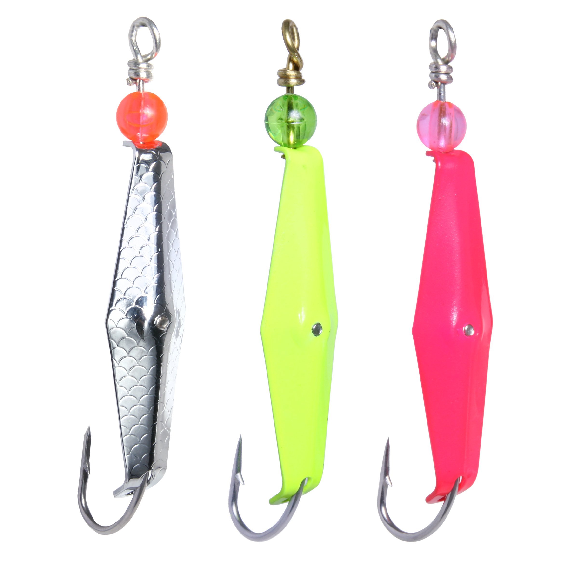Clarkspoon Size 0 Fishing Lures - 3 Pack with Chrome Hammered, Chartreuse & Pink Colors - Perfect for Bass, Trout and Freshwater Fishing