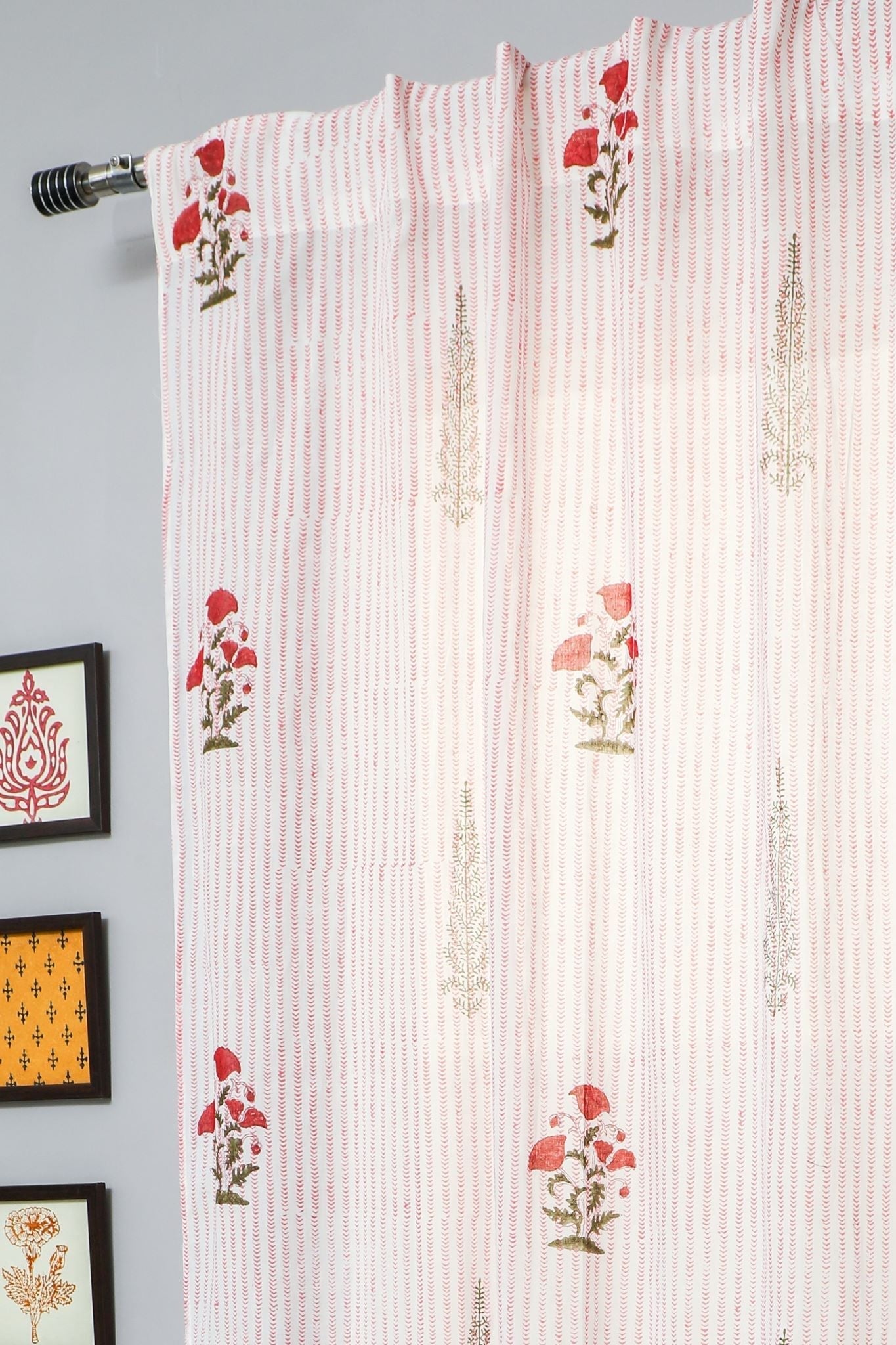 Handblock Printed Cotton Door Curtain - 'Red Retreat' by SootiSyahi | Traditional Indian Home Decor for Living Room, Bedroom & Entryway